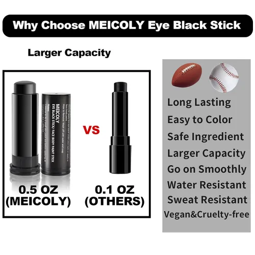 Vista 3 de MEICOLY Pintura facial negra, barra negra para ojos para deportes, béisbol, softbol, fútbol americano, lacrosse, fácil de colorear atletas
