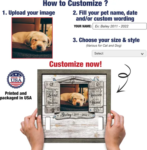 Vista 2 de Marco de madera personalizado con foto de perro con nombre para fotos, recuerdo de mascotas, con soporte para collar, regalo de recuerdo con cita