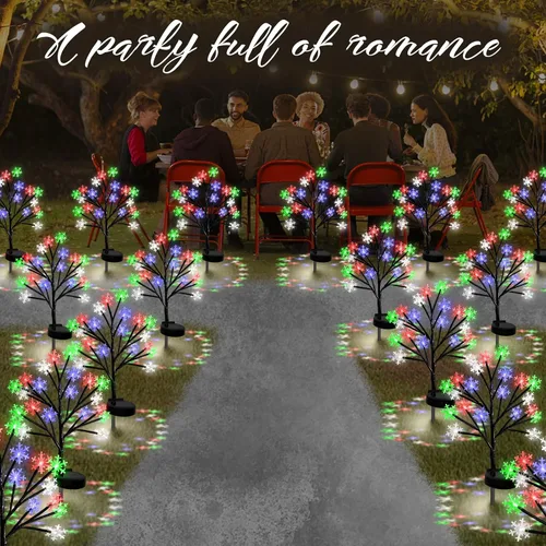Vista 2 de Luces solares de camino de copos de nieve multicolor para decoraciones de Navidad al aire libre - Paquete de 2 luces de estaca de jardín de 40 LED