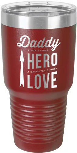 Vista 21 de DADDY SONS FIRST HERO DAUGHTERS FIRST LOVE BLACK Vaso de bebida de 30 onzas con popote y tapa superior deslizante Taza de viaje grabada con láser
