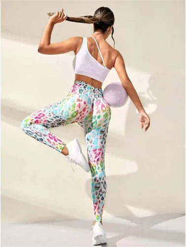 Vista 6 de Leggings deportivos sin costuras para mujer, con estampado de cintura alta, elásticos, para fitness, push up, trasero, entrenamiento, pantalones