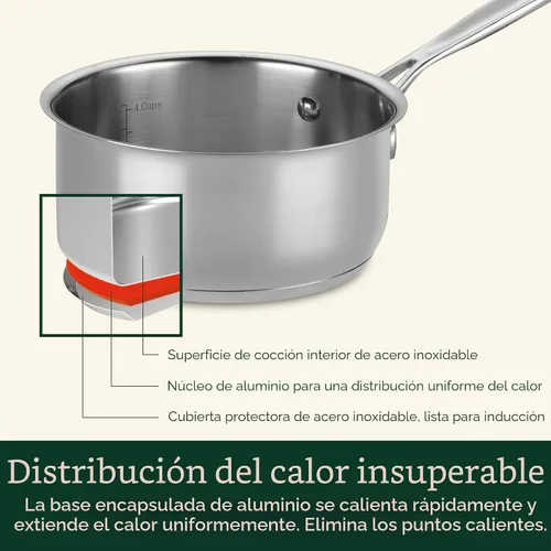 Vista 2 de Cuisinart Cacerola de 1.5 Cuartos con Tapa, Colección Clásica de Utensilios de Cocina del Chef de Acero Inoxidable, 719-16 Plateado