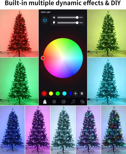 Vista 4 de Árbol de Navidad preiluminado de 8 pies con 470 luces LED, árbol de Navidad artificial con luces RGB multicolor controladas por aplicación, 1755