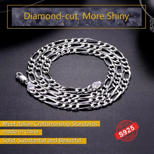 Vista 5 de PROSTEEL 925 Sterling Silver Cuban Link Chain Necklace, Dainty Figaro Chains, Solid & Shiny, 3mm5mm, 14-28 inch, Come Gift Box