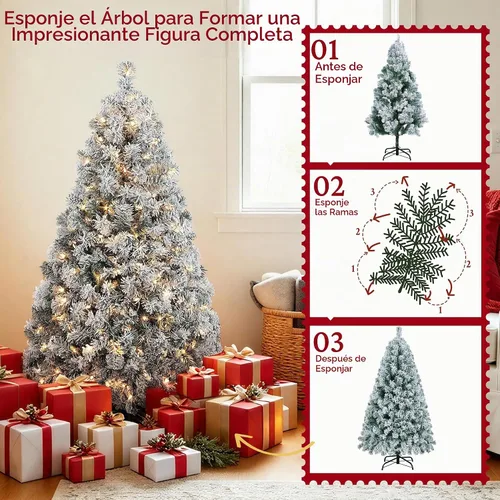 Vista 8 de Yaheetech Árbol de Navidad artificial preiluminado de 4.5 pies con luces incandescentes de color blanco cálido, árbol de Navidad con 340 puntas