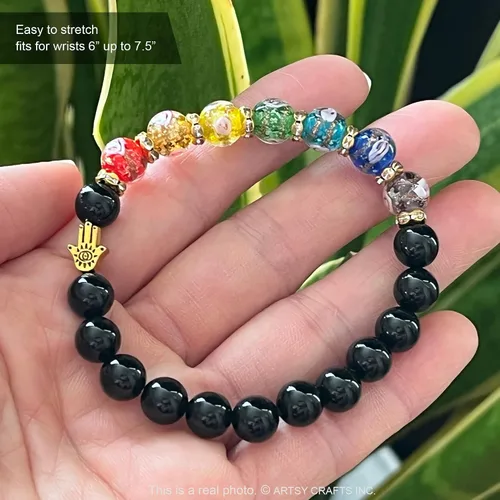 Vista 4 de ARTSY Crafts - Cuentas de luciérnaga que brillan en la oscuridad + pulseras de chakras con cuentas de ágata y piedra amatista, cuentas de vidrio