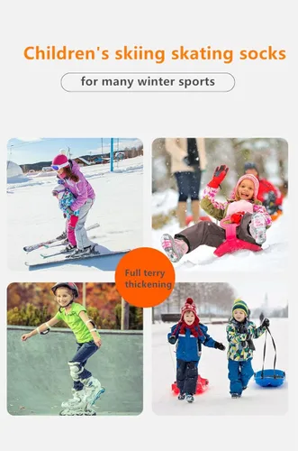 Vista 5 de Pumkryth Calcetines de esquí para niños, snowboard, esquí, deportes de invierno, cálidos, calcetines de rodilla sobre la pantorrilla, OTC de alto