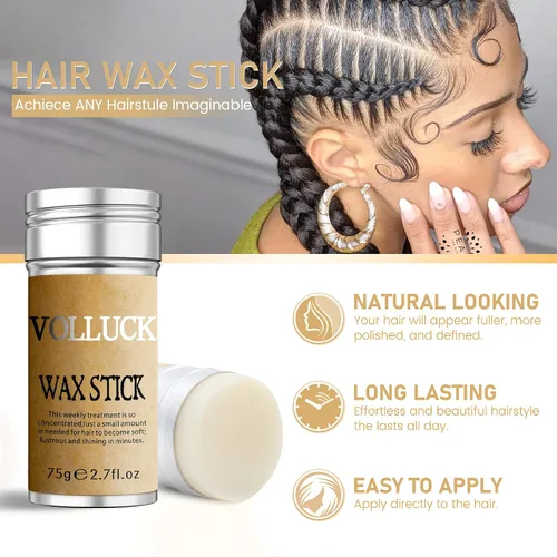 Vista 3 de Barra de cera para el cabello para pelucas con cepillos, control de bordes, cera de pomada para el cabello, crema de peinado no grasa para mujeres