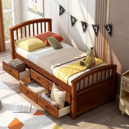 Vista 10 de Harper & Bright Designs Base de cama individual con cajones de almacenamiento, marco de cama de madera maciza, no necesita somier