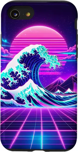 Vista 13 de iPhone 15 Futuristic Cyberpunk Vaporwave Synthwave Great Wave Hokusai Case