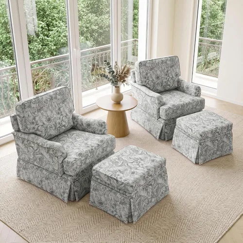 Vista 27 de Silla decorativa giratoria con otomana de almacenamiento, gris a rayas
