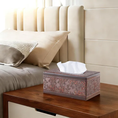 Vista 7 de Funda rectangular de cuero para caja de pañuelos, soporte de caja de pañuelos moderno rectangular para toallas de papel, dispensador de pañuelos