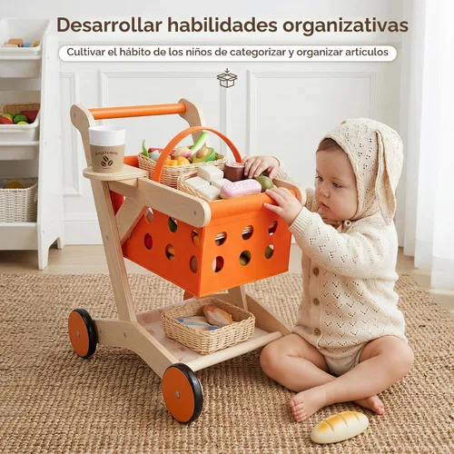 Vista 6 de Carro de compras de madera del andador del bebé para los niños pequeños