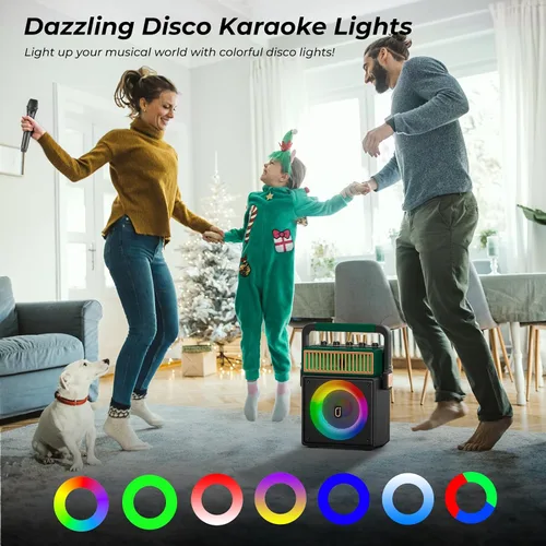 Vista 10 de JYX Sistema de altavoces PA Bluetooth con 2 micrófonos inalámbricos, máquina de karaoke retro de 60 W con luces LED, soporta grabación, entrada