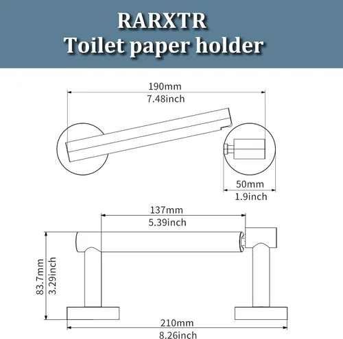 Vista 6 de RARXTR Soporte de papel higiénico negro y dorado SUS304 de acero inoxidable con doble poste pivotante, soporte de papel higiénico montado