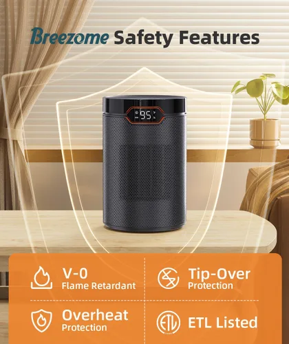 Vista 8 de BREEZOME Calentador de espacio, calentadores eléctricos portátiles para uso en interiores con termostato y temporizador de 24 horas, calentador