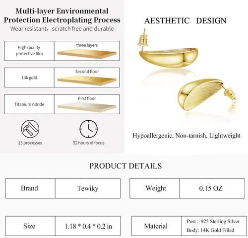 Vista 70 de Aretes de aro gruesos de oro para mujer, chapados en oro de 14 quilates, aretes de aro triple, hipoalergénicos, a la moda, aretes de aro gruesos