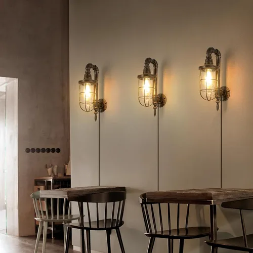Vista 6 de Lámpara de pared industrial enchufable de 14.2 pulgadas con enchufe UL con interruptor de encendido y apagado, iluminación rústica de bronce para 1