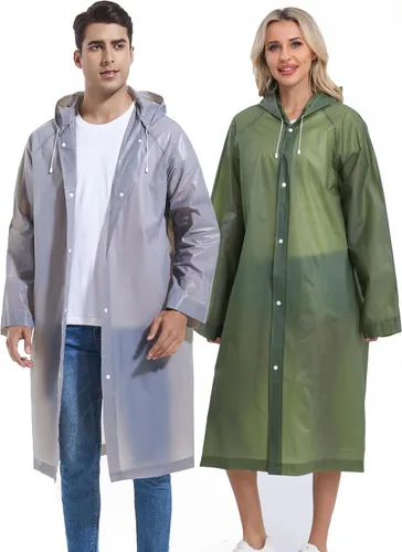 Vista 44 de 2 abrigos de lluvia de Borogo para adultos, chaquetas de lluvia reutilizables para hombres y mujeres