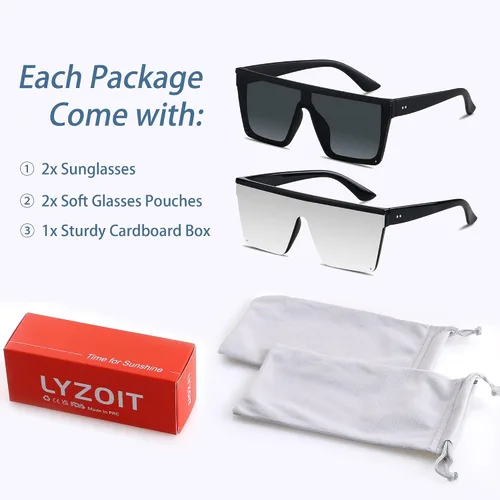 Vista 6 de LYZOIT Lentes de sol cuadrados de gran tamaño para mujeres y hombres, parte superior plana grande, protección UV, sombras sin montura