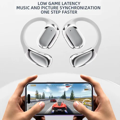 Vista 2 de Auriculares con clip de oreja abierta, auriculares inalámbricos de conducción de aire, Bluetooth 5.3, micrófono integrado, reducción de ruido