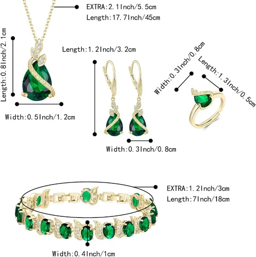 Vista 5 de BriLove Juego de joyas para novia, gota de agua con gas de circonita cúbica, collar con colgante de cristal, aretes de palanca y pulsera de tenis