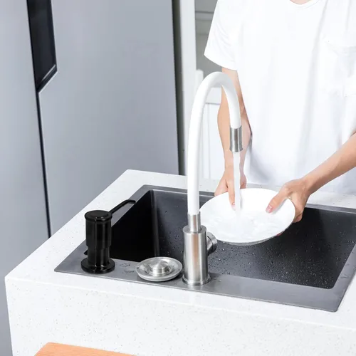 Vista 5 de Dispensador de jabón para fregadero de cocina, bomba dispensadora de jabón para fregadero de cocina, recarga desde la parte superior, dispensador