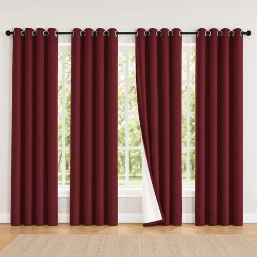 Vista 64 de 2 paneles de cortinas 100% opacas, de peso medio, con aislamiento térmico y ojales para dormitorio, sala de estar, tratamiento de ventana