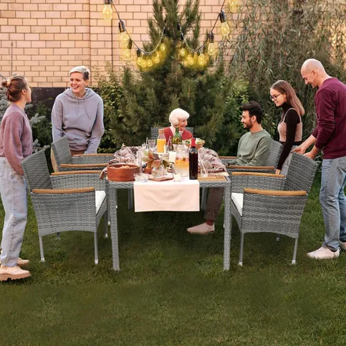 Vista 2 de Juego de 6 mesas y sillas de patio al aire libre de 2 piezas para 6 juegos de comedor de patio, juego de muebles de patio trasero para patio