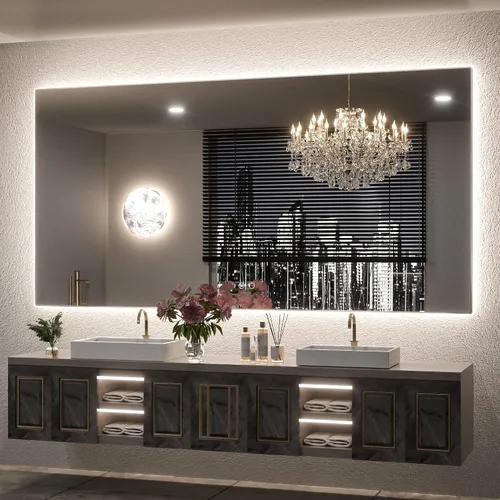 Vista 15 de Keonjinn - Espejo de 48x30 pulg retroiluminado LED para baño/tocador, luz de 3 colores ajustables blanca/cálida/natural, lúmenes altos, montaje