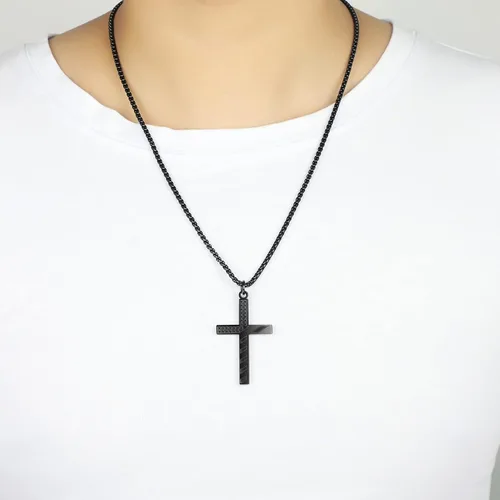 Vista 6 de AIAINAGI Collar de cruz con bandera estadounidense, joyería patriótica de acero inoxidable, grabado religioso filipenses 413, colgante de regalo