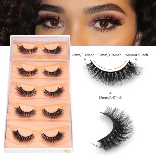 Vista 2 de DYSILK Pestañas postizas de visón, 5 pares de pestañas 6D, kit de extensión de pestañas de visón sintético, pestañas postizas, pestañas esponjosas