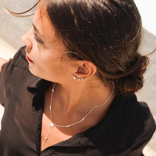 Vista 4 de espere Collar con forma de estrella en forma de Y chapado en oro rosa de 14 quilates y oro blanco