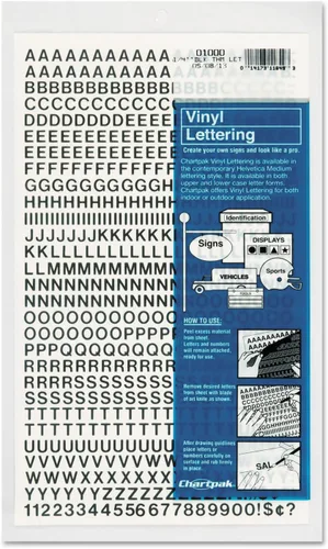 Vista 17 de Chartpak letras y números de capital vinilo autoadhesivo, 1/2 pulgadas de alto, negro, 201 por pack (01010), Blanco