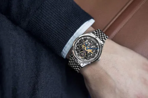 Vista 7 de AGELOCER Reloj de lujo mecánico de esqueleto de acero inoxidable para hombre