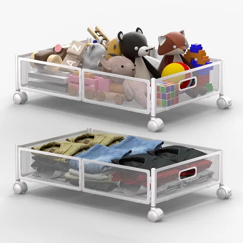 Vista 9 de Almacenamiento debajo de la cama con ruedas, contenedores de almacenamiento plegables de metal debajo de la cama, almacenamiento bajo la cama de 60
