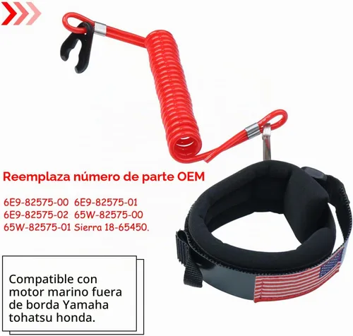 Vista 3 de Cordón de interruptor de parada de motor de barco marino para Jet Ski, correa de muñeca de repuesto 6E9-82575-00 para Yamaha Outboard Mercury