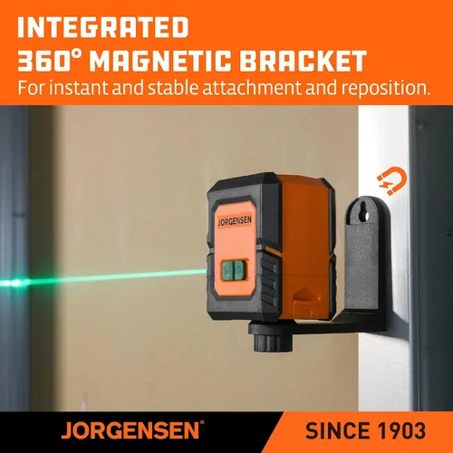 Vista 7 de JORGENSEN Nivel Láser con Trípode, Módulos Duales de 100 FT Herramienta Niveladora Láser de Línea Cruzada Autonivelante con Base Magnética de 360°