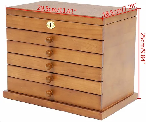 Vista 5 de Joyero organizador de 6 capas con cerradura y espejo, cajas de joyería de madera de trébol de cuatro hojas de la suerte y organizadores