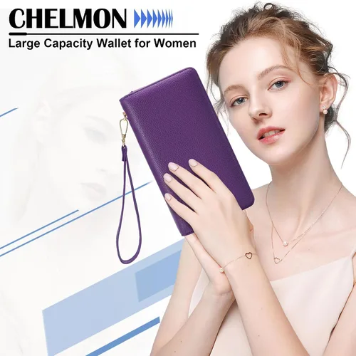 Vista 61 de Chelmon - Monedero para mujer de cuero genuino con bloqueo de señal RFID, para tarjetas de crédito