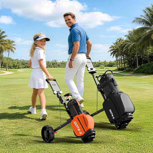 Vista 2 de Carrito de golf ajustable de 2 ruedas – Carrito de golf junior para edades de 3 a adultos, soporte superior ajustable y altura de mango