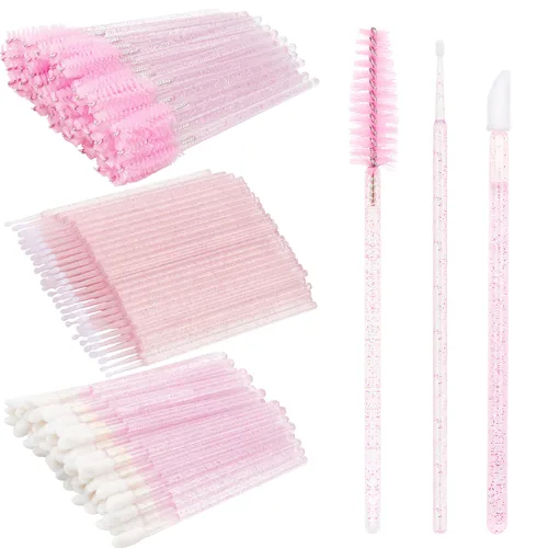 Vista 9 de Kit de suministros para extensión de pestañas de 300 piezas, cepillos desechables para pestañas, micro hisopos, varitas para máscara, cepillos