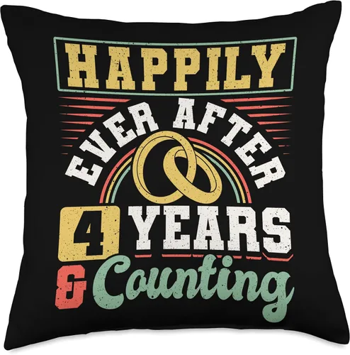 Vista 4 de Married Couples Matching Apparel JM0 4th Wedding Anniversary Happily Ever After 4 Years and Throw Pillow, 16x16, Multicolor