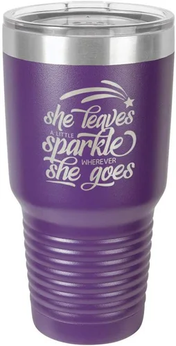 Vista 18 de SHE LEAVES A LITTLE SPARKLE WHEREVER SHE GOES Vaso negro de 30 onzas con popote y tapa superior deslizante Taza de viaje de acero inoxidable