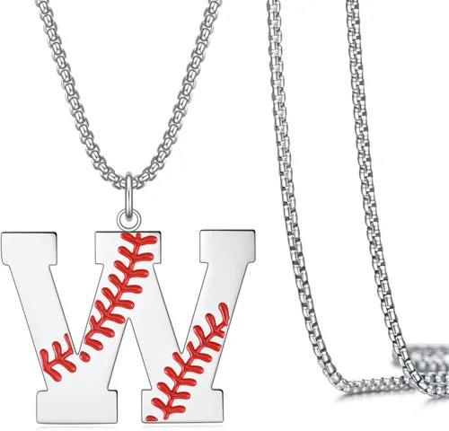 Vista 8 de VEEHOO Collar de béisbol para hombres y niños, letra inicial de la A a la Z, joyería de béisbol con colgante de joyería de béisbol para niños