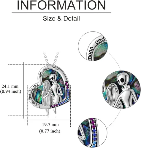 Vista 3 de ONEFINITY - Collar de pesadilla de plata de ley con colgante de corazón infinito, collar de calavera para regalo de cumpleaños para mujeres, esposa