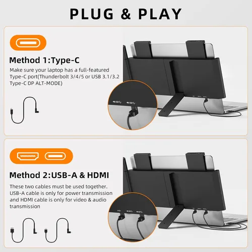 Vista 6 de MAGICRAVEN Extensor de pantalla para laptop, monitor portátil IPS de 14 pulgadas, 1080P, monitor de viaje para portátiles de 14 a 16.5 pulgadas