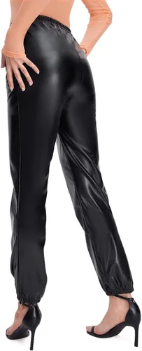 Vista 2 de Floerns Pantalones de piel sintética con cordón y cintura alta para mujer