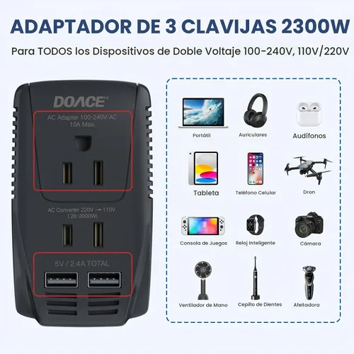 Vista 2 de Convertidor mejorado de 2000W 220V a 110V para viajes europeos, convertidor de voltaje de EE.UU. a Europa para secador de cabello, plancha