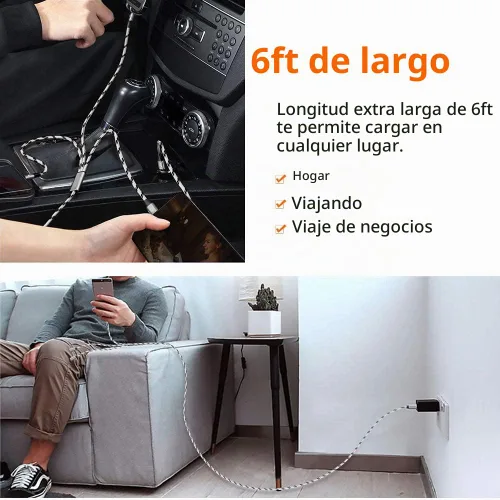 Vista 6 de Cable de carga múltiple, paquete de 2 cables trenzados USB 3 en 1